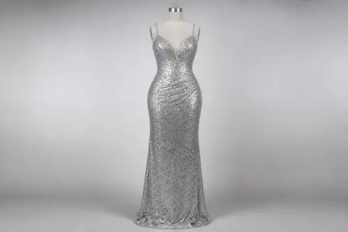 Silver Sequin Cocktail Gown – Silver Sequin Floor-Length Gown | Custom Tailored
