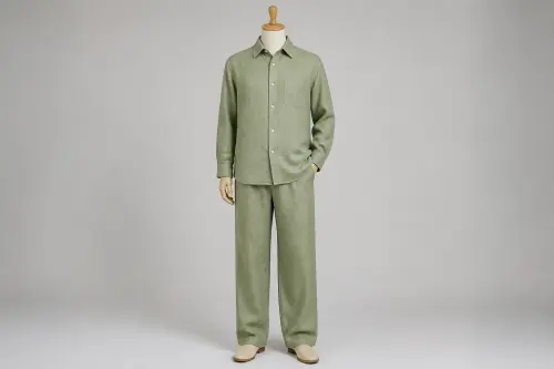 Sage Green Linen Full-Sleeve Loose Pant Co-ord – Men's Sage Linen Shirt + Loose Pants | Custom Tailored