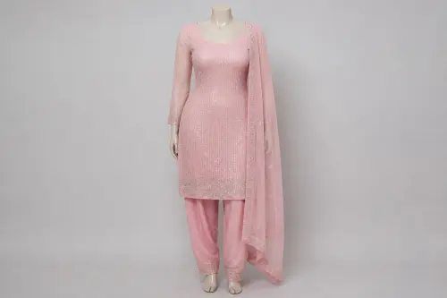 Pastel Pink Sequin Salwar Kameez – Soft Pink Georgette with Sequins | Custom Tailored