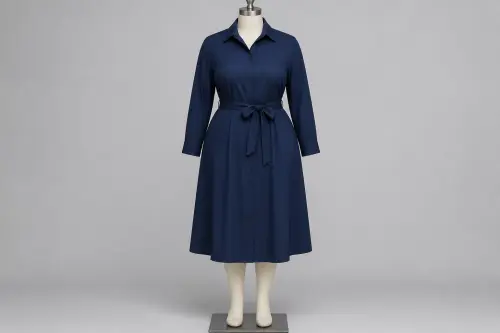 Navy Blue Poplin Shirt Dress – Navy Cotton Poplin Midi Shirt Dress | Custom Tailored
