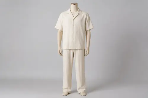 Ivory Half-Sleeve Cuban Loose Pant Co-ord – Men's Ivory Cuban Shirt + Loose Pants | Custom Tailored
