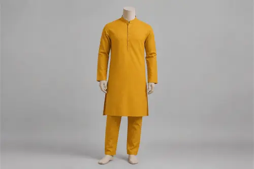 Mustard Cotton Kurta Pajama – Men's Mustard Cotton Ethnic Set | Custom Tailored