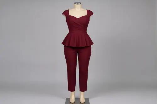 Burgundy Peplum Pencil Co-ord – Burgundy Peplum Top with Pencil Pants | Custom Tailored