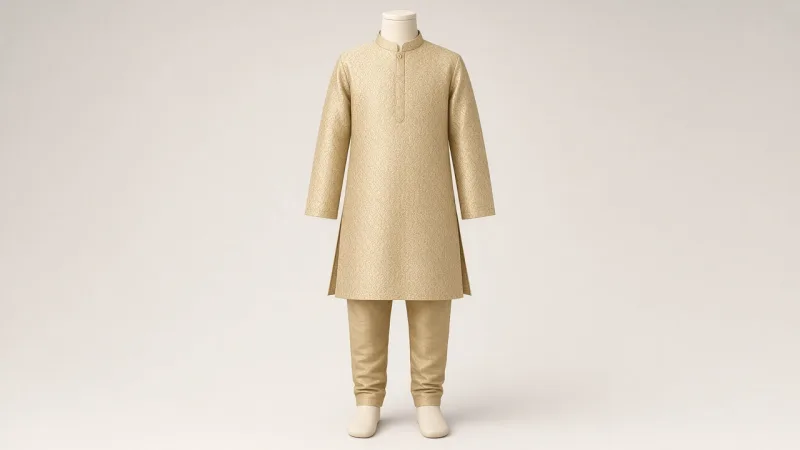 Gold Zari Festive Kurta Set – Boys' Gold Zari Work Festive Kurta Pajama | Custom Tailored Kids