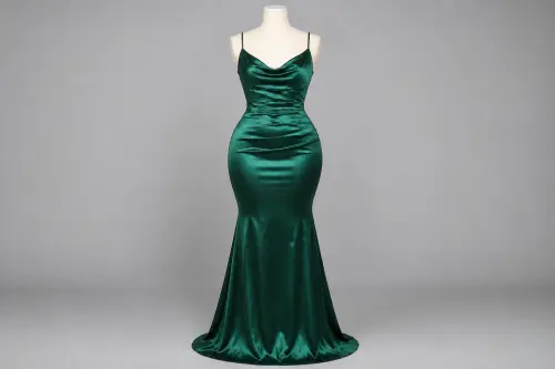 Emerald Mermaid Gown – Emerald Stretch Satin Mermaid Gown | Custom Tailored