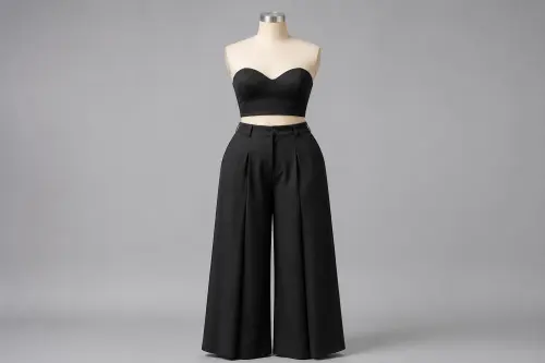 Black Crop Palazzo Co-ord – Black Crop Top with Palazzo Pants | Custom Tailored