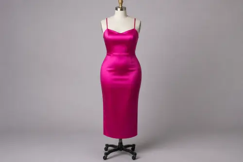 Fuchsia Party Dress – Fuchsia Satin Sheath Midi | Custom Tailored