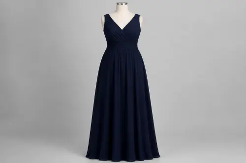 Navy Crepe A-Line Gown – Navy Crepe Floor-Length Evening Gown | Custom Tailored