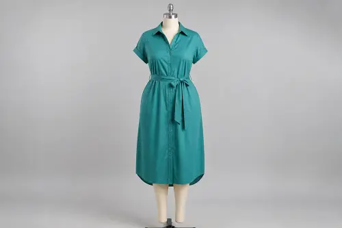 Teal Poplin Shirt Dress – Teal Cotton Poplin Midi Dress | Custom Tailored