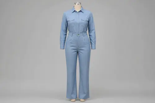 Sky Blue Chambray Shirt Trouser Co-ord – Sky Blue Chambray Shirt with Trousers | Custom Tailored