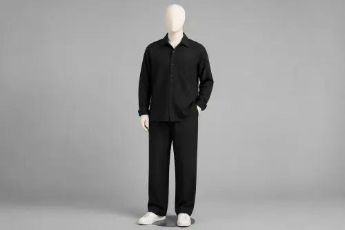 Black Cotton Full-Sleeve Loose Pant Co-ord – Men's Black Cotton Shirt + Loose Pants | Custom Tailored