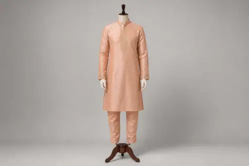 Peach Silk Kurta Pajama – Men's Peach Silk Festive Set | Custom Tailored