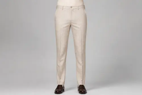 Beige Linen Tailored Trousers – Men's Beige Linen Smart Trousers | Custom Tailored