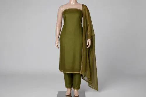 Olive Green Raw Silk Salwar Kameez – Earthy Silk with Minimal Zari | Custom Tailored