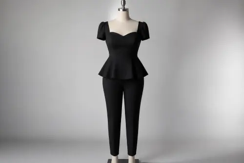 Black Peplum Pencil Co-ord – Black Peplum Top with Pencil Pants | Custom Tailored