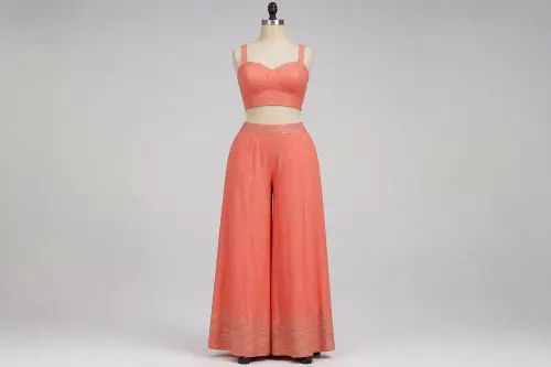 Coral Crop Palazzo Co-ord – Coral Crop Top with Palazzo Pants | Custom Tailored