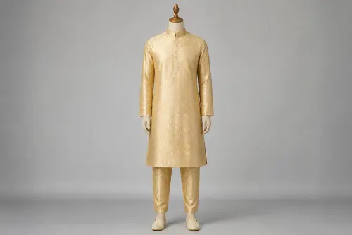 Gold Brocade Kurta Pajama – Men's Gold Brocade Festive Set | Custom Tailored