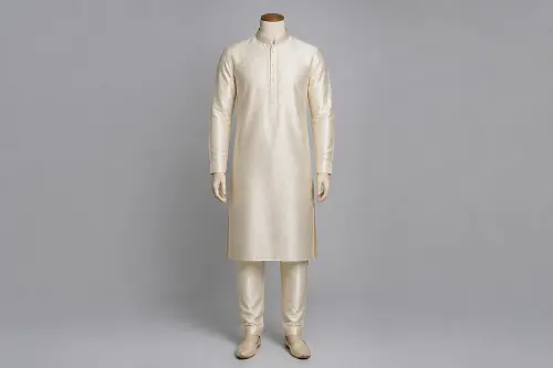 Ivory Silk Kurta Pajama – Men's Ivory Silk Festive Set | Custom Tailored
