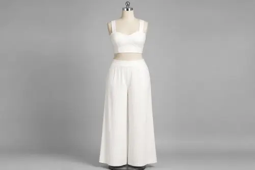 White Crop Palazzo Co-ord – White Crop Top with Palazzo Pants | Custom Tailored