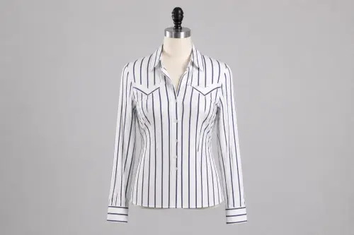 White Navy Stripe Shirt  | Custom Tailored