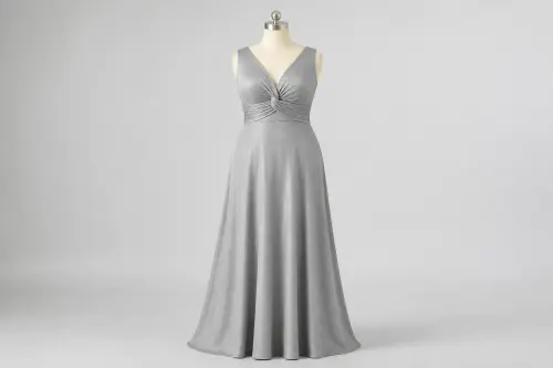 Silver Grey Crepe Gown – Silver Grey Crepe Floor-Length Gown | Custom Tailored
