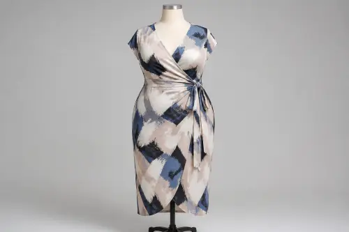 Printed Wrap Dress – Abstract Print Crepe Wrap Midi | Custom Tailored