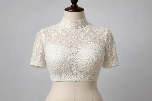 Off-White Lucknowi High Neck Blouse – Georgette Chikankari Designer Blouse | Custom Tailored