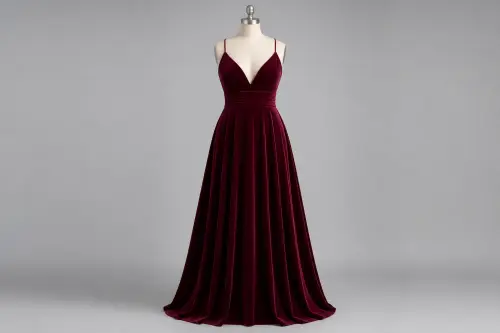 Wine Velvet A-Line Gown – Wine Velvet Floor-Length Gown | Custom Tailored