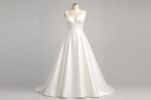 White Satin Bridal Reception Gown – White Satin Floor-Length Western Gown | Custom Tailored