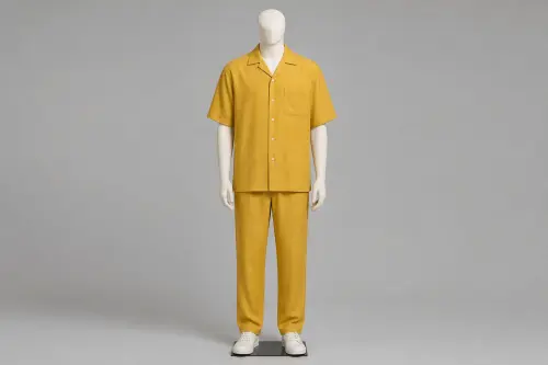 Mustard Half-Sleeve Cuban Loose Pant Co-ord – Men's Mustard Cuban Shirt + Loose Pants | Custom Tailored