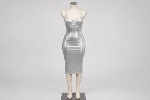 Silver Metallic Bodycon Dress – Silver Metallic Midi Bodycon | Custom Tailored