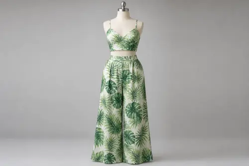Tropical Print Crop Palazzo Co-ord – Tropical Leaf Print Crop with Palazzo | Custom Tailored