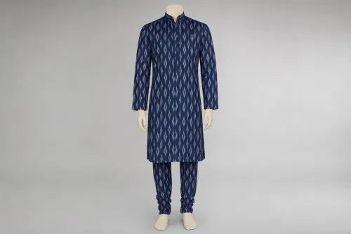 Indigo Ikat Kurta Pajama – Men's Indigo Ikat Ethnic Set | Custom Tailored