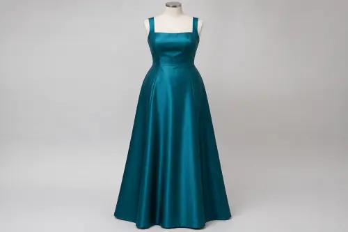 Teal Satin A-Line Gown – Teal Satin Floor-Length Gown | Custom Tailored
