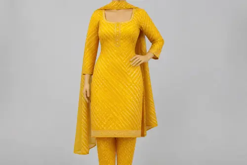 Mustard Bandhani Salwar Kameez – Yellow Cotton Tie-Dye Ethnic Set | Custom Tailored