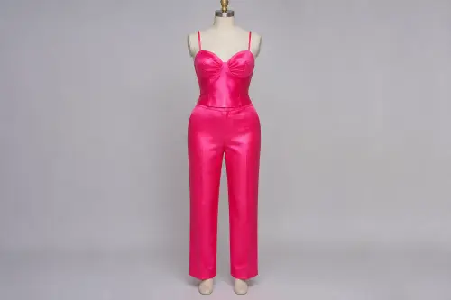 Hot Pink Satin Co-ord Set – Hot Pink Satin Cami with Straight Pants | Custom Tailored