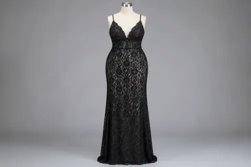Black Lace Overlay Gown – Black Lace Floor-Length Gown | Custom Tailored