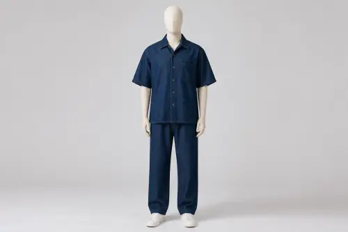 Indigo Denim Half-Sleeve Loose Pant Co-ord – Men's Denim Shirt + Loose Pants | Custom Tailored