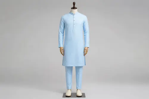 Powder Blue Linen Kurta Pajama – Men's Powder Blue Linen Ethnic Set | Custom Tailored