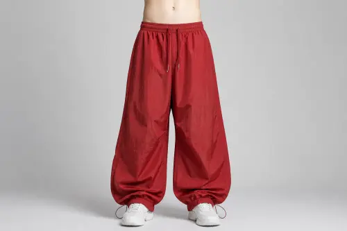 Brick Nylon Parachute Pants – Brick Red Nylon Baggy Parachute | Custom Tailored