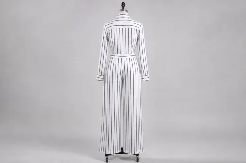 White Stripe Shirt Trouser Co-ord – White Navy Stripe Shirt with Trousers | Custom Tailored