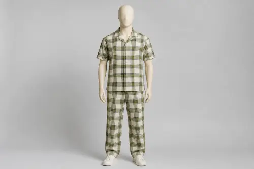 Olive Check Half-Sleeve Loose Pant Co-ord – Men's Check Shirt + Loose Pants | Custom Tailored