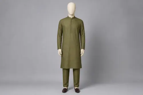 Olive Cotton Kurta Pajama – Men's Olive Cotton Ethnic Set | Custom Tailored