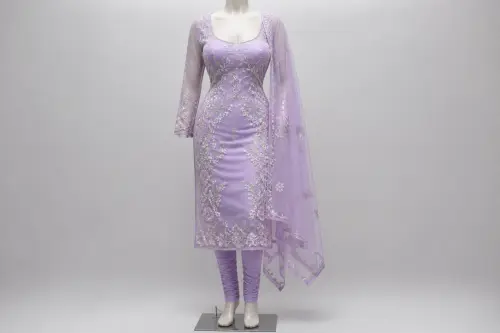 Lavender Organza Floral Churidar Kameez – Lilac Organza with Resham Florals | Custom Tailored