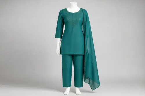 Teal Green Everyday Kurti Set – Teal Green Cotton Kurti with Straight pants | Custom Tailored