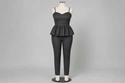 Charcoal Peplum Pencil Co-ord – Charcoal Peplum Top with Pencil Pants | Custom Tailored