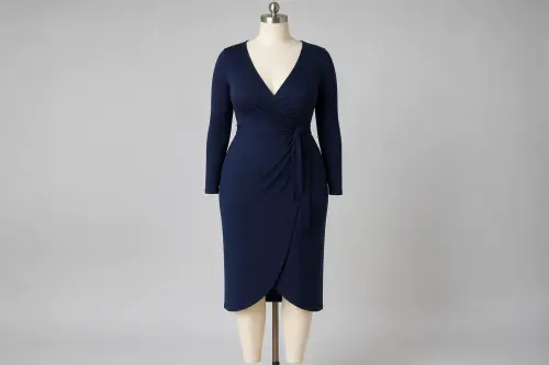 Midnight Blue Wrap Dress – Midnight Blue Crepe Wrap Midi | Custom Tailored