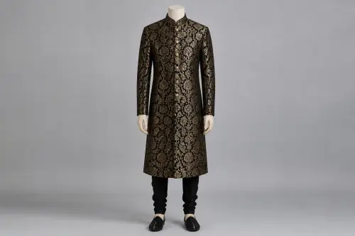 Black Zari Sherwani – Men's Black Zari Formal Sherwani + Churidar | Custom Tailored