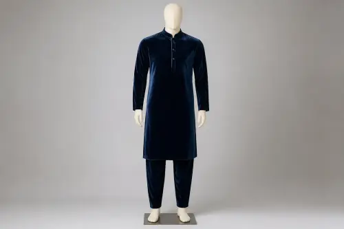Midnight Blue Velvet Kurta Pajama – Men's Midnight Velvet Ethnic Set | Custom Tailored