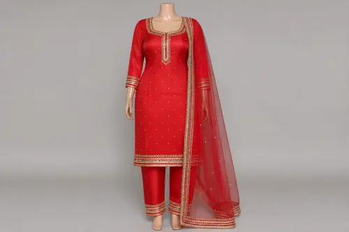 Tomato Red Gota Lace Salwar Kameez – Bright Red Silk with Gota | Custom Tailored